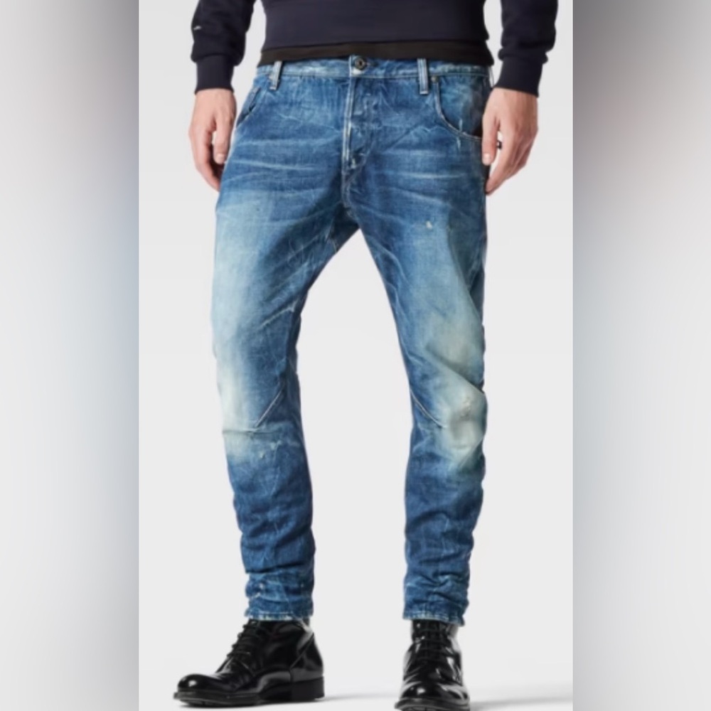 G-Star Raw Arc Zip 3D Slim Distressed Acid Wash Moto Cropped Jeans~Size:31/26”